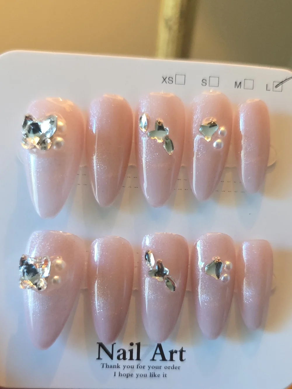 Nail Art Pink Rhinestone Press-On Nails Size Large